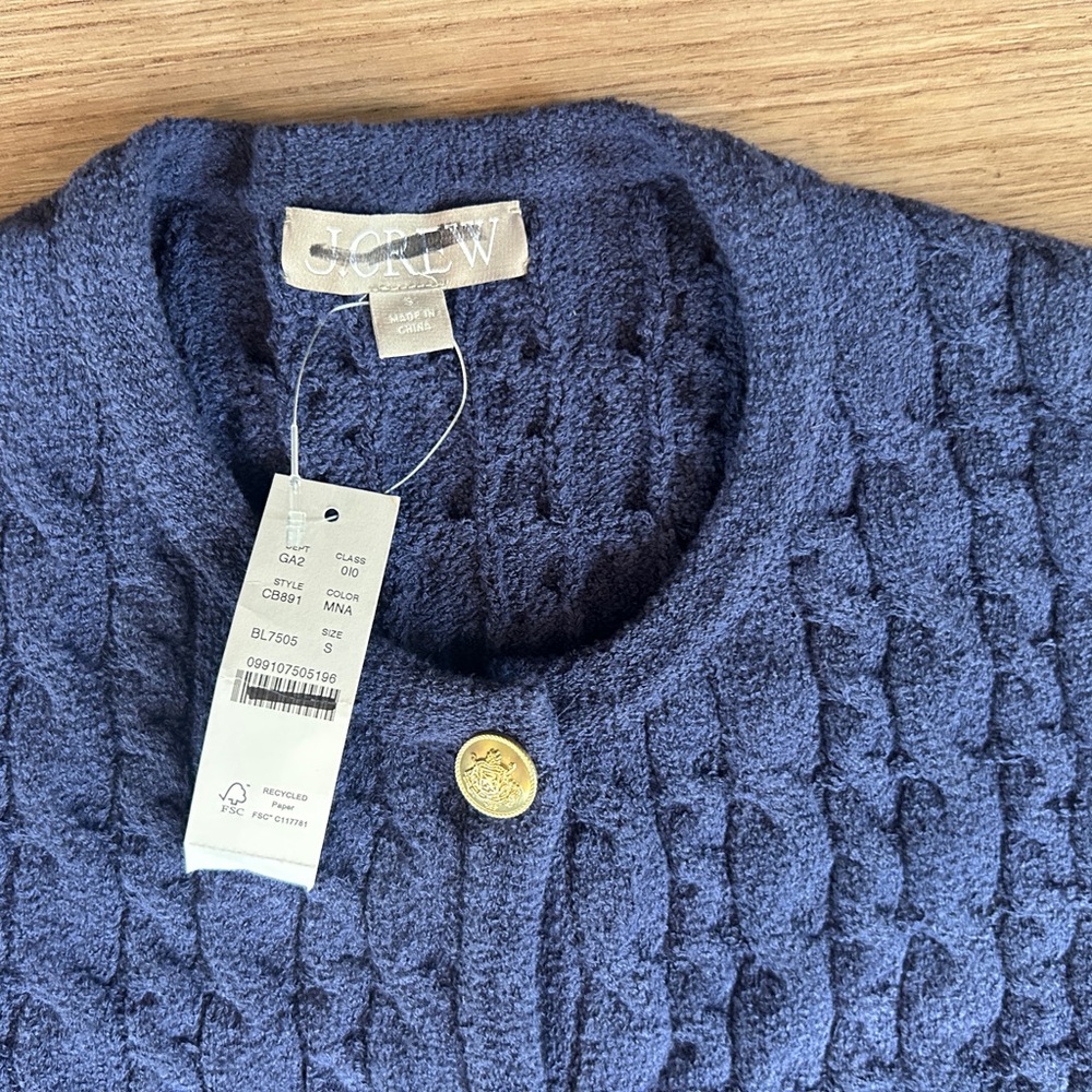 J.Crew Odette Cable Knit Sweater Lady Jacket In Mediterranean Navy, Size Small - Picture 2 of 10